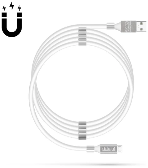 Delight kábel - MicroUSB mágneses adat és töltőkábel, 2A, 1,2m, fehér