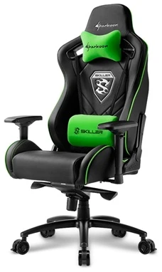 Sharkoon Gamer szék - Skiller SGS4 Black/Green (állítható háttámla/magasság; 4D kartámasz; PVC; aluminium talp; 150kg-ig