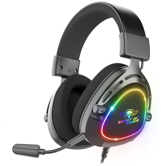 Spirit of Gamer Fejhallgató - ELITE H40 Black (MultiPlatform, RGB, 3.5mm Jack, mikrofon, hangerőszabályzó, nagy-párnás)