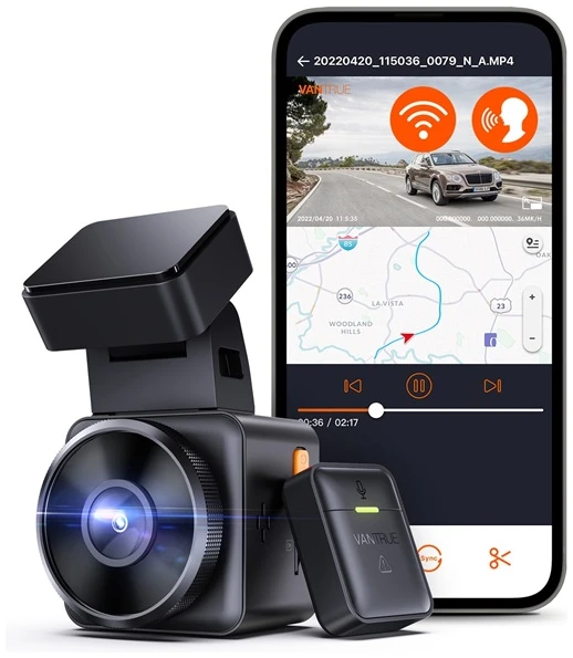 Vantrue Dash Cam - E1 (WiFi+GPS autóskamera, 1944p, HDR, Hangutasítás,512GB MicroSD támogatás,veznélküli távirányító)