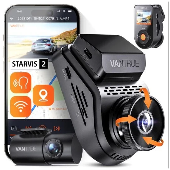 Vantrue Dash Cam - S1 PRO (WiFi+GPS autóskamera első + hátsó, 2.7K + 1080p, HDR, 512GB MicroSD támogatás)