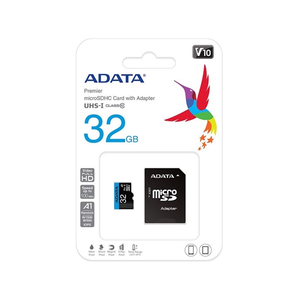 ADATA MicroSD kártya - 32GB microSDHC UHS-I Class10 A1 V10 (R/W: 100/20 MB/s) + adapter 1 ADATA MicroSD kártya - 32GB microSDHC UHS-I Class10 A1 V10 (R/W: 100/20 MB/s) + adapter