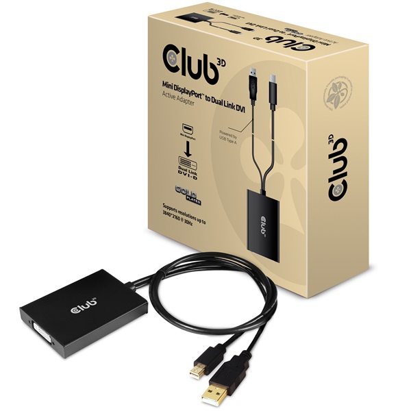 Club 3D Átalakító - CAC-1130 (Mini DisplayPort to Dual Link DVI-I Active, 4K30Hz)