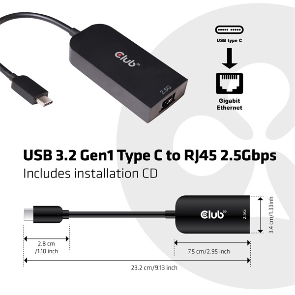 Club 3D Átalakító - CAC-1520 (3.2 USB-C Gen 1 to RJ45, 2,5GB Ethernet) 1 Club 3D Átalakító - CAC-1520 (3.2 USB-C Gen 1 to RJ45, 2,5GB Ethernet)