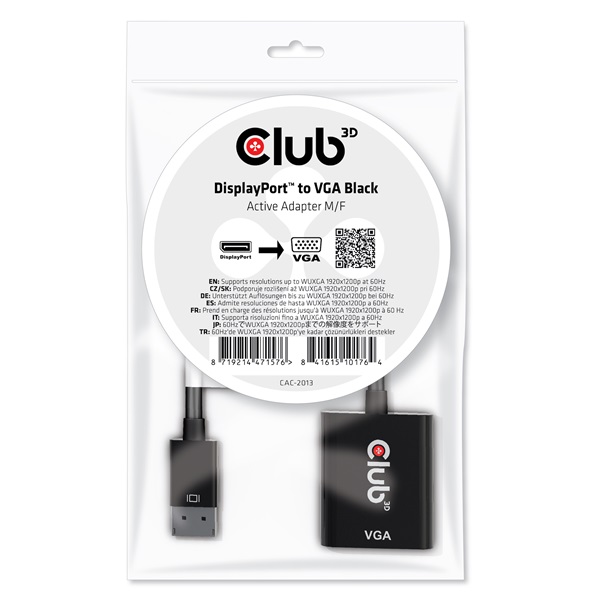 Club 3D Átalakító - CAC-2013 (DisplayPort 1.1a to VGA, fekete, aktív, WUXGA 1920x1200 @60Hz) 1 Club 3D Átalakító - CAC-2013 (DisplayPort 1.1a to VGA, fekete, aktív, WUXGA 1920x1200 @60Hz)
