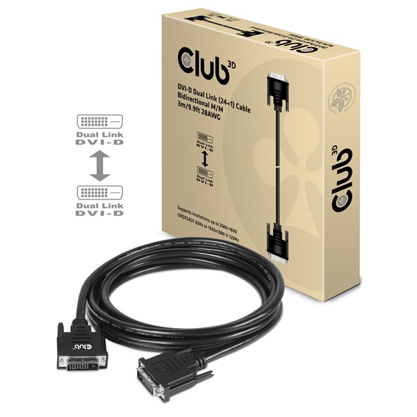 Club 3D Kábel - CAC-1223 (DVI-D Dual Link, 24+1, Bidirektional, 28AWG, 3m, Plug & Play)