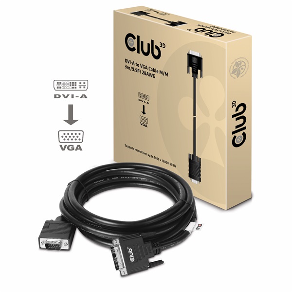 Club 3D Kábel - CAC-1243 (DVI-A to VGA M/M, 3 m, 28AWG, 1600x1200 60Hz) 1 Club 3D Kábel - CAC-1243 (DVI-A to VGA M/M, 3 m, 28AWG, 1600x1200 60Hz)