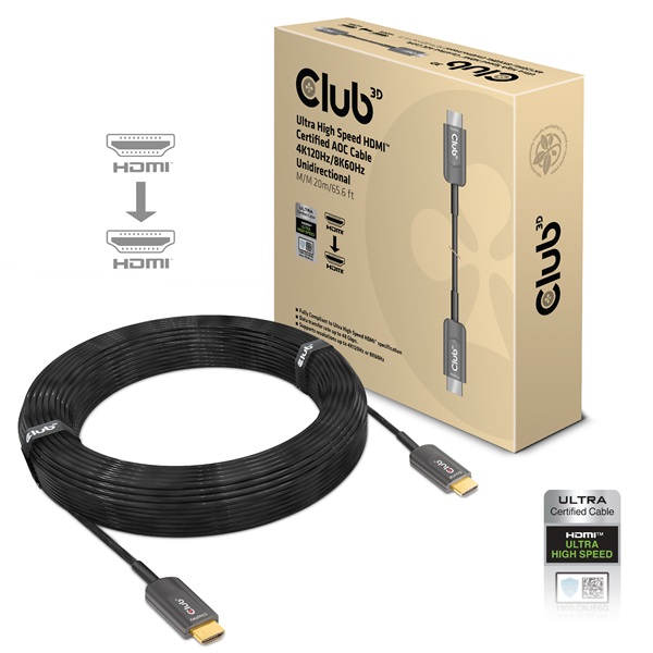 Club 3D Kábel - CAC-1379 (HDMI 2.1 Ultra High Speed, AOC, M/M, 8K60Hz, 4K120Hz, 20m, eARC, VRR, HDR10, DSC 1.2) 1 Club 3D Kábel - CAC-1379 (HDMI 2.1 Ultra High Speed, AOC, M/M, 8K60Hz, 4K120Hz, 20m, eARC, VRR, HDR10, DSC 1.2)