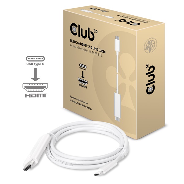 Club 3D Kábel - CAC-1514 (3.1 USB-C Gen 1 to HDMI 2.0, 1,8m, 4K60Hz)