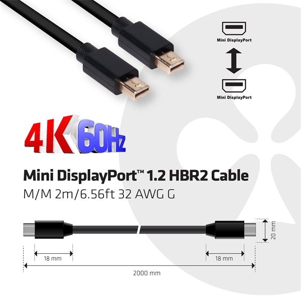 Club 3D Kábel - CAC-2161 (Mini DisplayPort 1.2 M/M, 4K60Hz, HBR2, 2m) 1 Club 3D Kábel - CAC-2161 (Mini DisplayPort 1.2 M/M, 4K60Hz, HBR2, 2m)