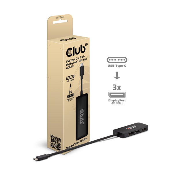 Club 3D MST Hub - CSV-1553 (3.2 USB-C to 3x DisplayPort, DP Alt-Mode, 4k60Hz) 1 Club 3D MST Hub - CSV-1553 (3.2 USB-C to 3x DisplayPort, DP Alt-Mode, 4k60Hz)