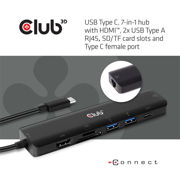 Club 3D USB Hub - CSV-1592 (3.1 USB-C Gen 1 to HDMI, 2xUSB-A BC1.2 charge, USB-C PD charge, SD, Micro SD, RJ45, 4K60Hz) 1 Club 3D USB Hub - CSV-1592 (3.1 USB-C Gen 1 to HDMI, 2xUSB-A BC1.2 charge, USB-C PD charge, SD, Micro SD, RJ45, 4K60Hz)