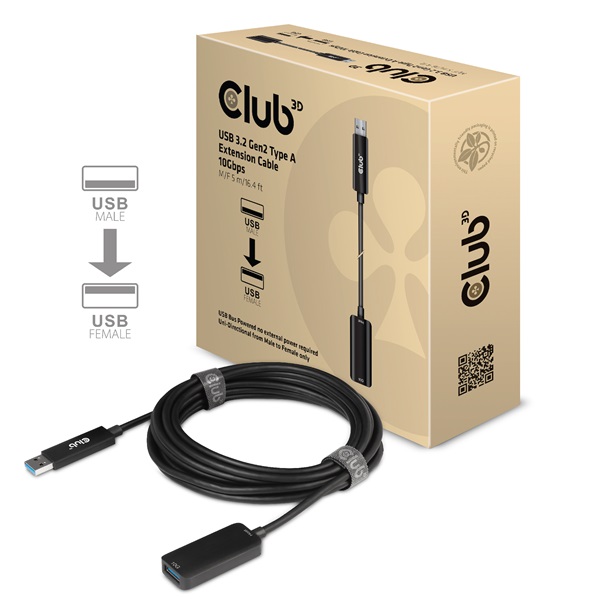 Club 3D kábel - CAC-1411 (3.2 USB-A 10 Gbps, M/F, 5m) 1 Club 3D kábel - CAC-1411 (3.2 USB-A 10 Gbps, M/F, 5m)