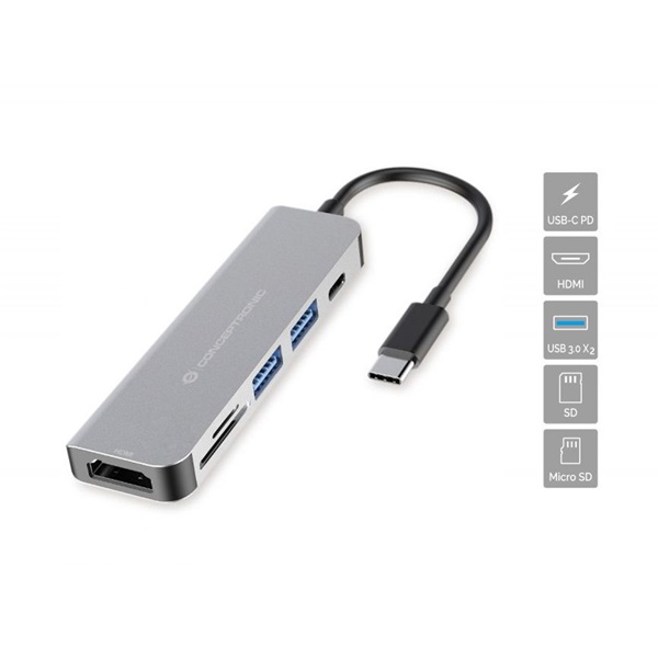 Conceptronic Notebook Dokkoló - DONN02G (USB-C to HDMI+USB-C PD:60W+USB-A+SD/TF, szürke) 1 Conceptronic Notebook Dokkoló - DONN02G (USB-C to HDMI+USB-C PD:60W+USB-A+SD/TF, szürke)