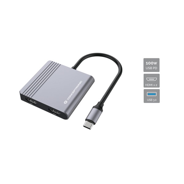 Conceptronic Notebook Dokkoló - DONN13G (USB-C to 2xHDMI+USB-C PD:100W+USB-A, ezüst) 1 Conceptronic Notebook Dokkoló - DONN13G (USB-C to 2xHDMI+USB-C PD:100W+USB-A, ezüst)