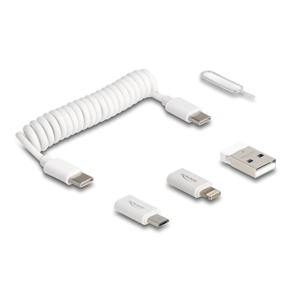 Delock Kábel - 66612 (USB adat és töltő kábel és adapter szett PD3.0 60W fehér) 1 Delock Kábel - 66612 (USB adat és töltő kábel és adapter szett PD3.0 60W fehér)