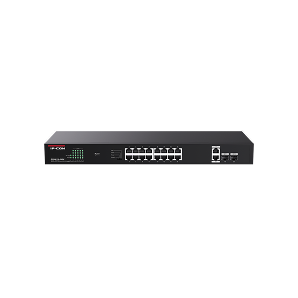 IP-COM Switch PoE - G1120P-16-150W (18x1Gbps; 2x SFP; 16 af/at PoE+ port; 135W, Rackbe szerelhető)