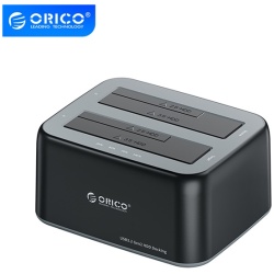 Orico HDD/SSD Dokkoló - 6829C3-C-EU-BK (2x 2,5"/3,5" HDD/SSD -> USB-A, Offline klón funkció, Max.: 36TB, fekete)