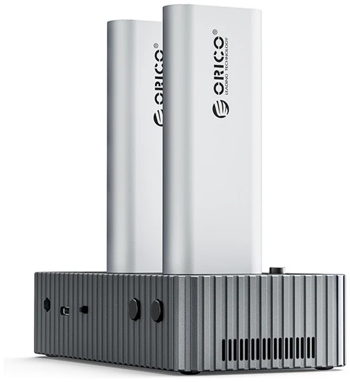 Orico M.2 SSD Dokkoló - IT28N-C-EU (2xM.2 NVMe -> USB-A/C, Max.: 8 TB, Klón funkció, Max.: 40Gbps, szürke)