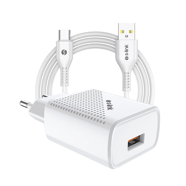 S-Link Hálózati töltő - SL-EC40T (1db USB, 5V/2.4A, 12W, Gyorstöltés, USB Type-C, 100cm adat+töltőkábel, fehér) 1 S-Link Hálózati töltő - SL-EC40T (1db USB, 5V/2.4A, 12W, Gyorstöltés, USB Type-C, 100cm adat+töltőkábel, fehér)