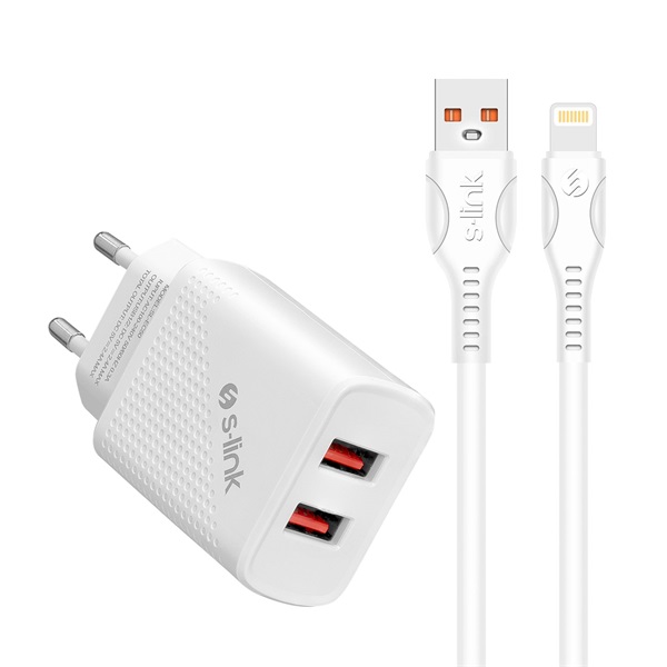 S-Link Hálózati töltő - SL-EC50L (2db USB, 5V/3A, 12W, Gyorstöltés, Lightning, 100cm adat+töltőkábel, fehér) 1 S-Link Hálózati töltő - SL-EC50L (2db USB, 5V/3A, 12W, Gyorstöltés, Lightning, 100cm adat+töltőkábel, fehér)