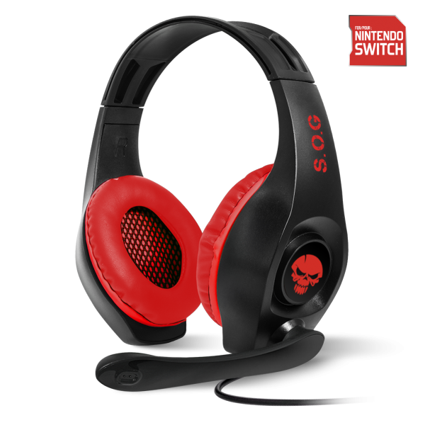 Spirit of Gamer Fejhallgató - PRO-NH5 Red (Nintendo Switch,mikrofon, 3.5mm jack,hangerőszabályzó, 2m kábel fekete-piros)
