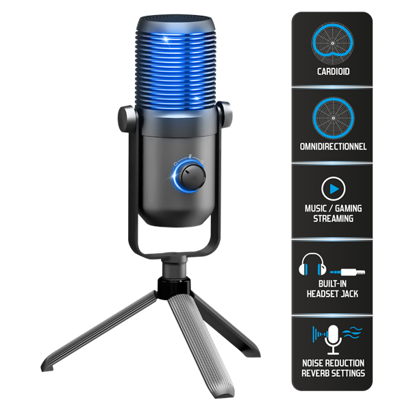 Spirit of Gamer Mikrofon - EKO 900 (USB, Cardioid, Omnidirekcionális, Beépített Jack csatlakozó, zajszűrés, fekete)