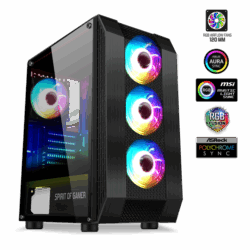 Spirit of Gamer Számítógépház - Rogue VI RGB (fekete, ablakos, 4x12cm ventilátor, alsó táp, ATX, 1xUSB3.0, 2xUSB2.0)