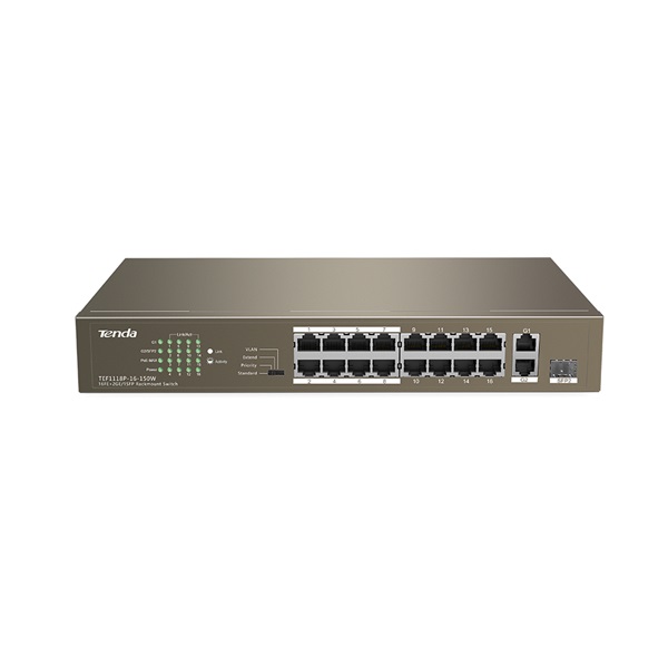 Tenda Switch PoE - TEF1118P-16-150W V3.0 (16x100Mbps; 2x1Gpbs; 1xSFP Combo; 16 af/at PoE+ port; 150W) 1 Tenda Switch PoE - TEF1118P-16-150W V3.0 (16x100Mbps; 2x1Gpbs; 1xSFP Combo; 16 af/at PoE+ port; 150W)
