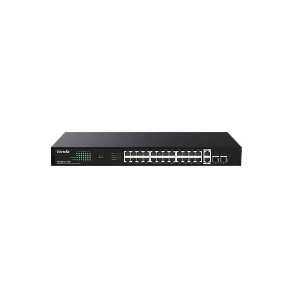 Tenda Switch PoE - TEG1128P-24-410W (24x1Gbps + 2x 1Gbps Uplink + 2x SFP;  24 af/at PoE+ port; 410W; rack-mount)