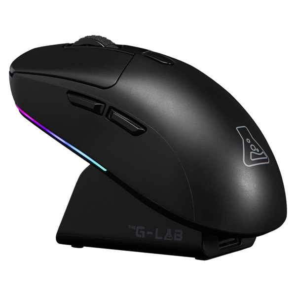 The G-Lab Vezeték nélküli Gamer Egér - KULT TITAN PRO B (12000 DPI, Pixart PAW 3311, USB/2,4Ghz/Bluetooth, RGB, dokkoló)
