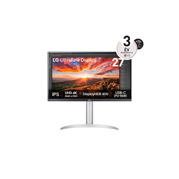 LG Monitor 27" - 27UP850K-W (IPS; 16:9; 4K 3840x2160; 5ms; 400cd; HDMIx2; DP; USB-C; HDR; Speaker, Pivot)