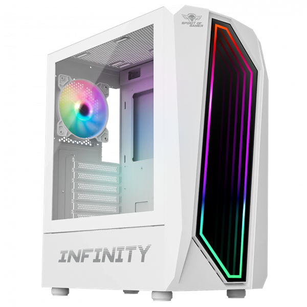 Spirit of Gamer Számítógépház - INFINITY White (fekete, ablakos, 2x12cm ventilátor, alsó táp,  ATX, 1xUSB3.0, 2xUSB2.0)