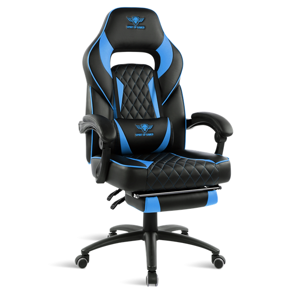Spirit of Gamer szék - MUSTANG Blue (állítható dőlés/magasság; kihajtható lábtartó; max.120kg-ig, kék)