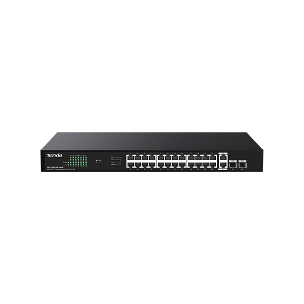 Tenda Switch PoE - TEG1128P-24-250W (24x1Gbps + 2x 1Gbps Uplink + 2x SFP; 24 af/at PoE+ port; 250W; rack-mount) 1 Tenda Switch PoE - TEG1128P-24-250W (24x1Gbps + 2x 1Gbps Uplink + 2x SFP; 24 af/at PoE+ port; 250W; rack-mount)