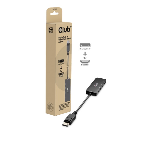 Club 3D Átalakító - CSV-7330 (DisplayPort 2.1 to 3xHDMI, 8K60Hz, HDR, HDCP 2.3, HPD, ALT mode) 1 Club 3D Átalakító - CSV-7330 (DisplayPort 2.1 to 3xHDMI, 8K60Hz, HDR, HDCP 2.3, HPD, ALT mode)