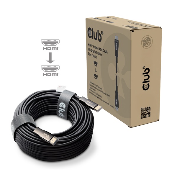 Club 3D Kábel - CAC-1393 (HDMI 2.1 Ultra High Speed, Hybrid AOC, 4K120Hz, 8K60Hz, 48Gbps, M/M, 50m)