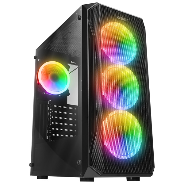 Everest Számítógépház - X-RACER (fekete; üveg; ATX; alsó táp; 4x120mm LED, 1xUSB3.0 + 2xUSB2.0)