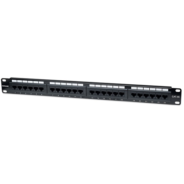 Manhattan Patch panel - CAT5e UTP patch panel, 24 portos, 1U, Fekete 1 Manhattan Patch panel - CAT5e UTP patch panel, 24 portos, 1U, Fekete