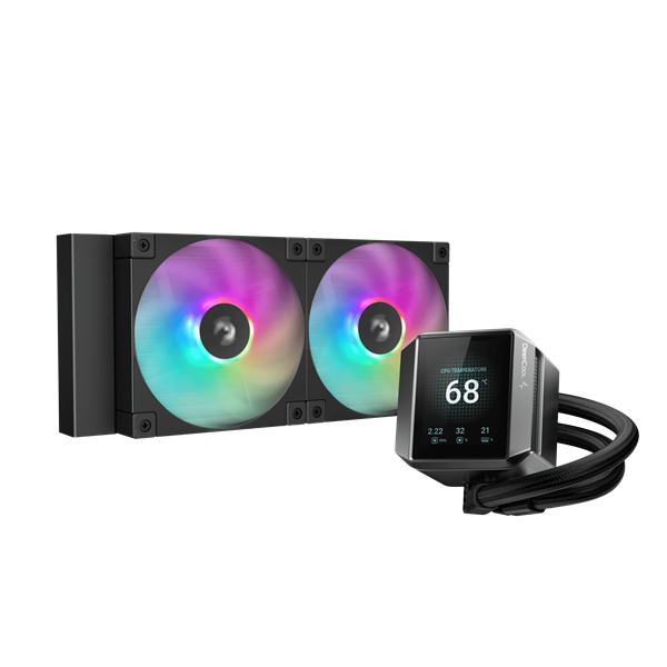 DeepCool CPU Water Cooler - MYSTIQUE 240 ARGB (max 21dB; max. 123,09 m3/h; 2x12cm, LED kijelző, fekete) 1 DeepCool CPU Water Cooler - MYSTIQUE 240 ARGB (max 21dB; max. 123,09 m3/h; 2x12cm, LED kijelző, fekete)