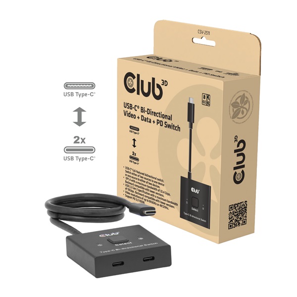 Club 3D USB Hub - CSV-2511 (USB-C to 2xUSB-C, Bidirectional, 100W PD, 8K60Hz/4K120Hz) 1 Club 3D USB Hub - CSV-2511 (USB-C to 2xUSB-C, Bidirectional, 100W PD, 8K60Hz/4K120Hz)