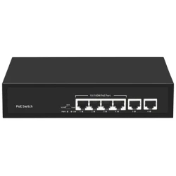 Walisec Switch PoE - NS-PF04F20E (5port, 4x10/100 PoE Port, 2x10/100 Uplink, 65W, fekete)