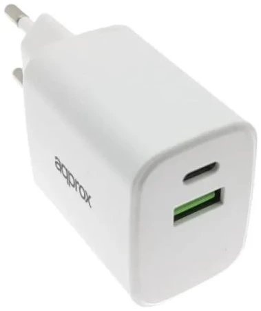 APPROX Telefontöltő - USB Type-C, USB-A port, 35W gyorstöltő + 1m USB Type-C kábel, Fehér