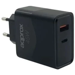 APPROX Telefontöltő - USB Type-C, USB-A port, 45W gyorstöltő + 1m USB Type-C kábel, Fekete