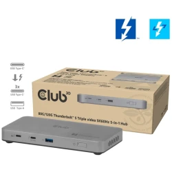 Club 3D Notebook Dokkoló - CSV-2563 (180W,Thunderbolt 5 to 3xUSB-C, USB-A, 1x 8K60Hz, 3x 5K60Hz)