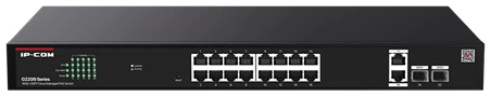 IP-COM Switch Menedzselhető PoE - G2220P-16-250W (16x1Gbps + 2x1Gbps Uplink + 2xSFP;  16af/at PoE+ port; 250W; rack)