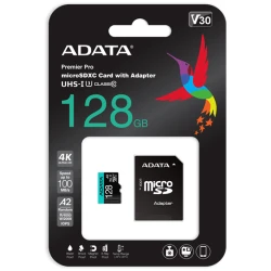 ADATA MicroSD kártya - 128GB microSDXC UHS-I U3 Class10 A2 V30S (R/W: 100/85 MB/s) + adapter