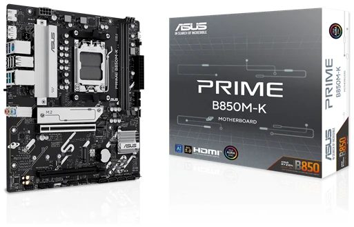 Asus Alaplap - AMD PRIME B850M-K AM5 (B850, ATX, 2xDDR5 8200+MHz, 4xSATA3, 2x M.2, HDMI+DP)
