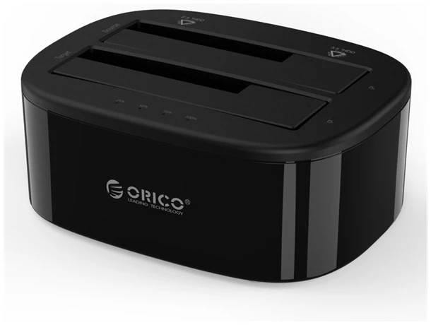 Orico HDD/SSD Dokkoló - 6228US3-C-EU-B/51/ (2x 2,5"/3,5" HDD/SSD -> USB-A, Max.: 16TB, Klón, fekete)