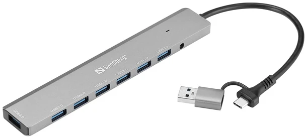 Sandberg USB Hub - USB-C/A to 7 x USB 3.0 Hub 1 Sandberg USB Hub - USB-C/A to 7 x USB 3.0 Hub